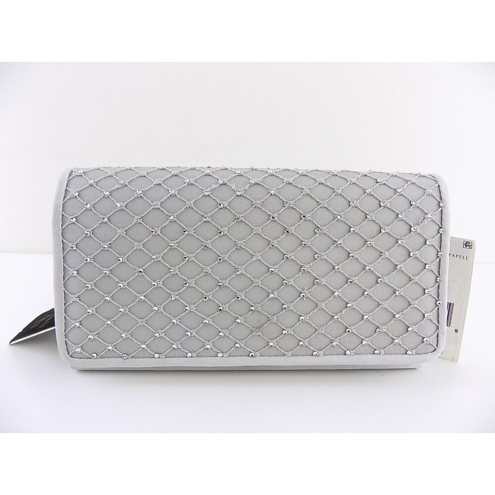 ADRIANNA PAPELL SIGRID Gray SILVER STONE NET Clutch HANDBAG
